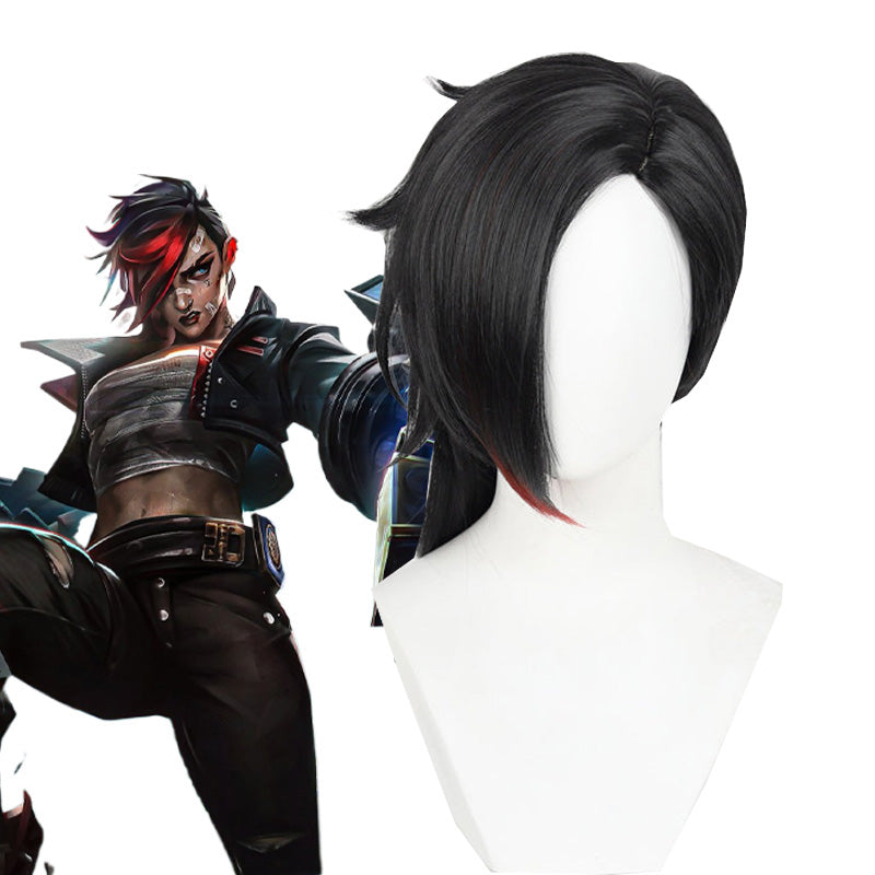 High Quality Cosplay Wigs Vi Arcane Black Red Wig - League of Legends
