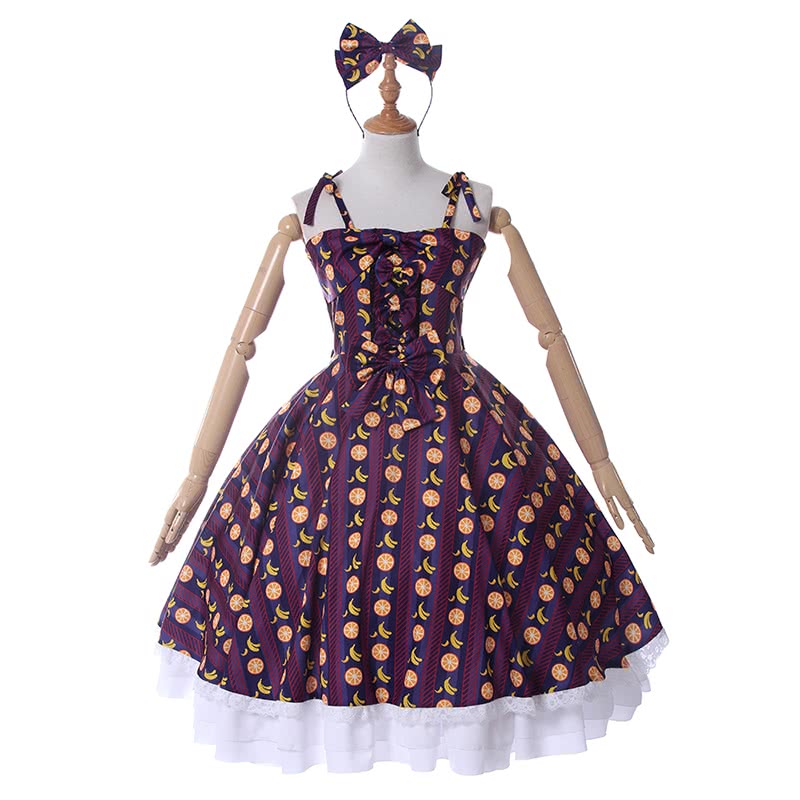 High Quality Apparel Lolita Summer Strapless Fruit Pattern Dress - Lolita Costume