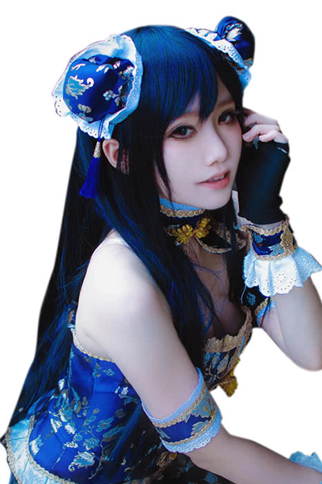 Love Live! Sonoda Umi Long Straight Dark Blue Cosplay Wig - 80cm Heat Resistant Fiber