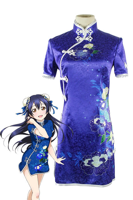High Quality Anime Costumes Umi Sonoda Blue Qipao Cosplay Costume - Love Live