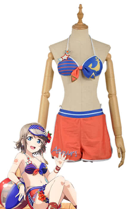 High Quality Anime Costumes You Watanabe Orange Swimsuit Costume - Love Live Sunshine Aqours Unawaken