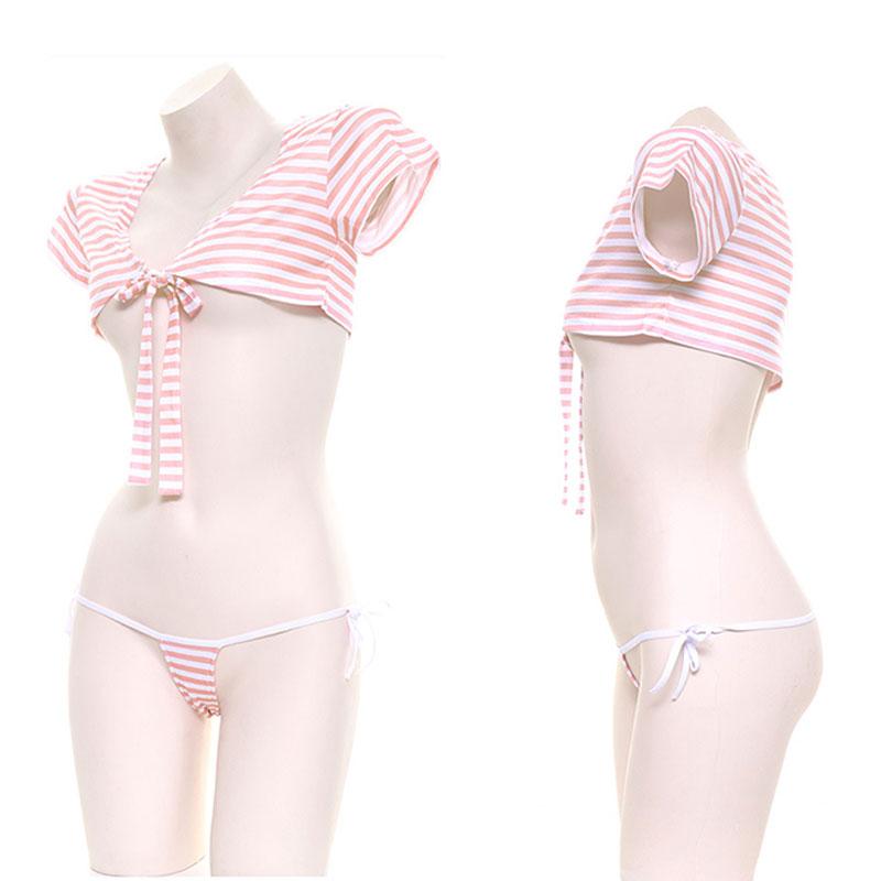 High Quality Apparel Low-Cut Striped Bikini Cosplay Costume - 2 Colors