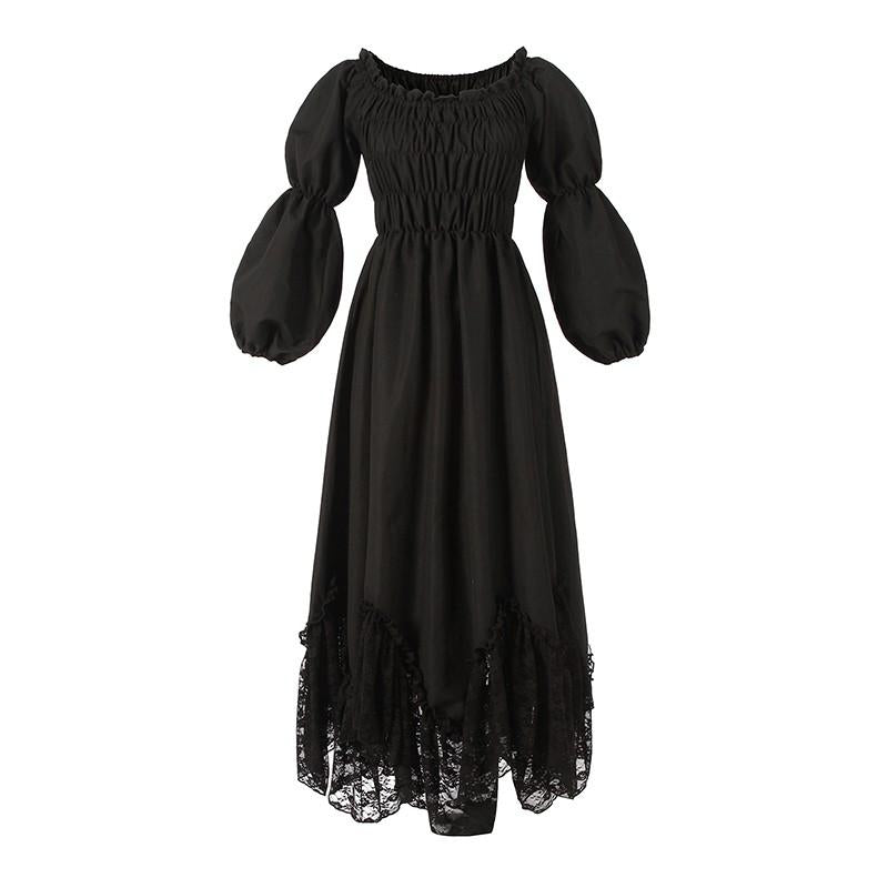 Vintage Skirt Lace Black Dress for Women - Medieval Halloween Costume