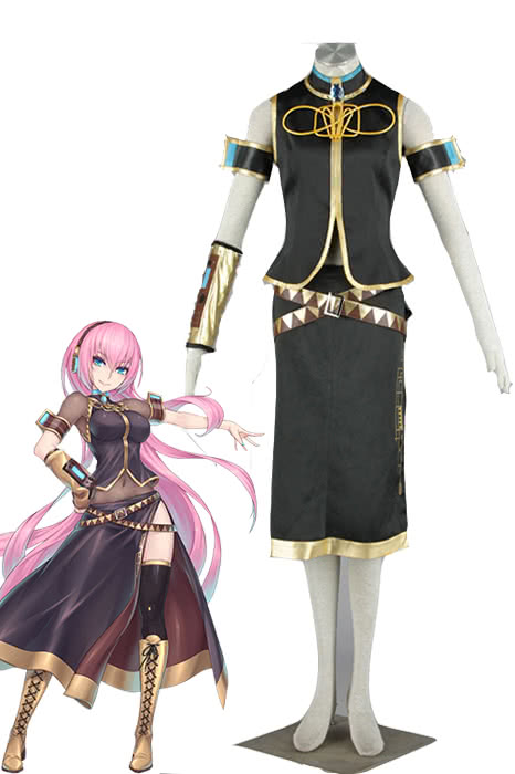 Megurine Luka Black Uniform Cosplay Set - Vocaloid Coat Skirt Oversleeve Belt Costume