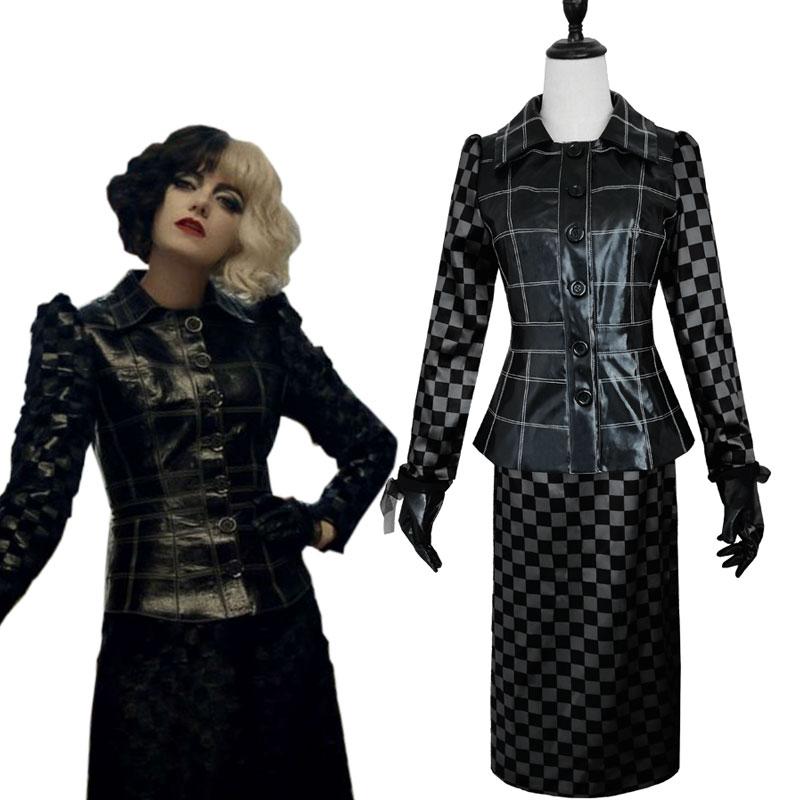 OROCOSPLAY Cruella de Vil Leather Top Gloves Skirt - Cruella Halloween