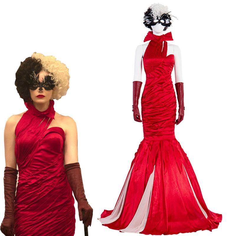 OROCOSPLAY Cruella de Vil Red Satin Dress - Cruella Halloween