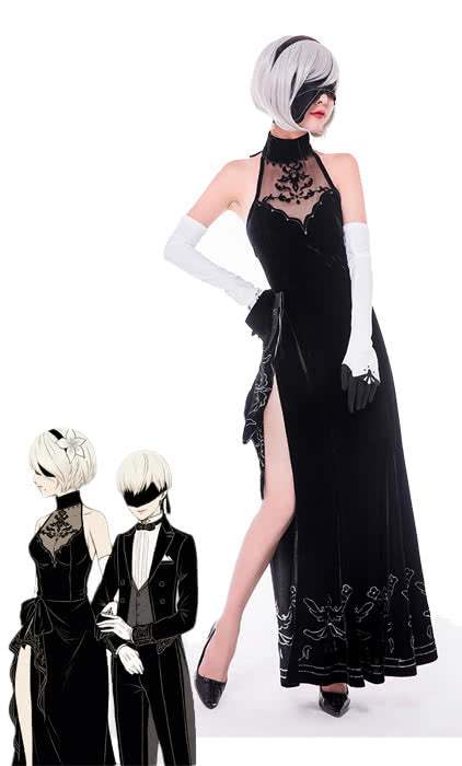 Vintage Skirt 2b Evening Dress - Nier Automata Game Costume