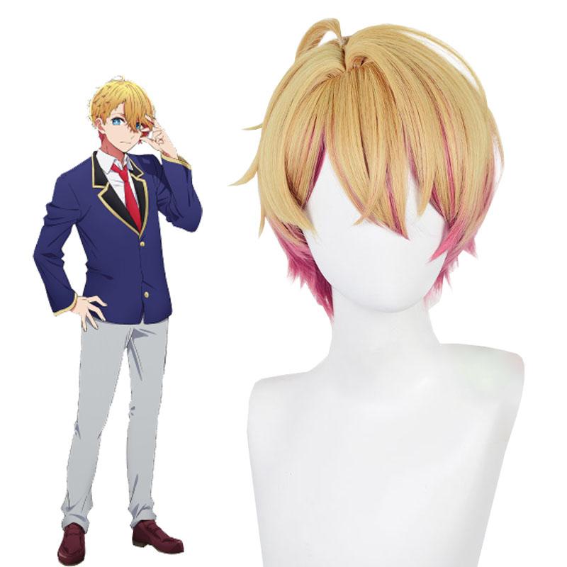 Aquamarine Hoshino Blonde Mixed Pink Short Straight Cosplay Wig - Oshi no Ko