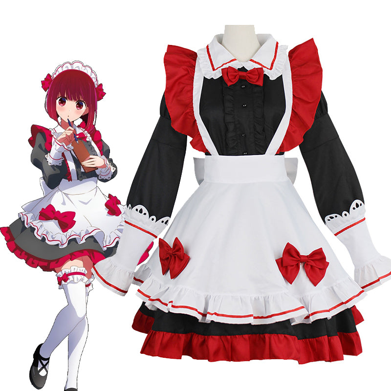 Arima Kana Maid Cosplay Costume with Skirt Headband Socks Bow Leg Ring - Oshi No Ko