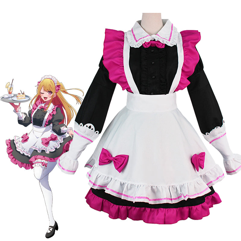 Hoshino Rubii Maid Cosplay Costume with Skirt Headband Socks Bow Leg Ring - Oshi No Ko