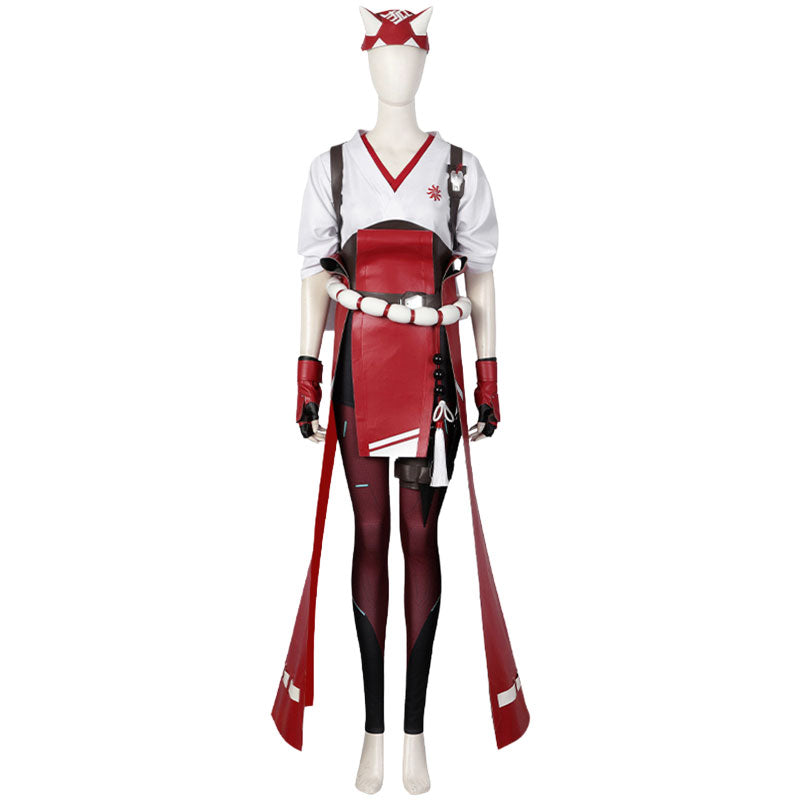 Overwatch Kiriko Complete Cosplay Costume Set with Top Pants Headdress Belt Gloves