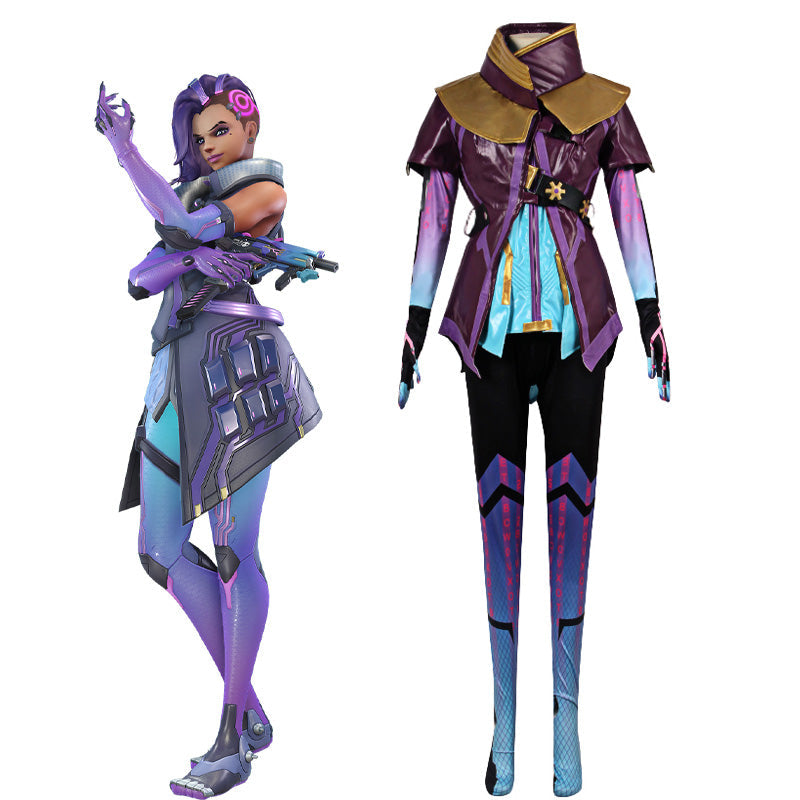 Overwatch Sombra Leather Hacker Chic Cosplay Costume - XS to 3XL