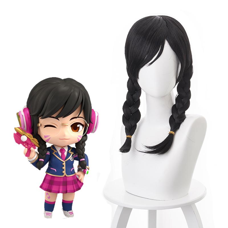 Academy D.Va Hana Song Black Curly Ponytail Cosplay Wig - Overwatch