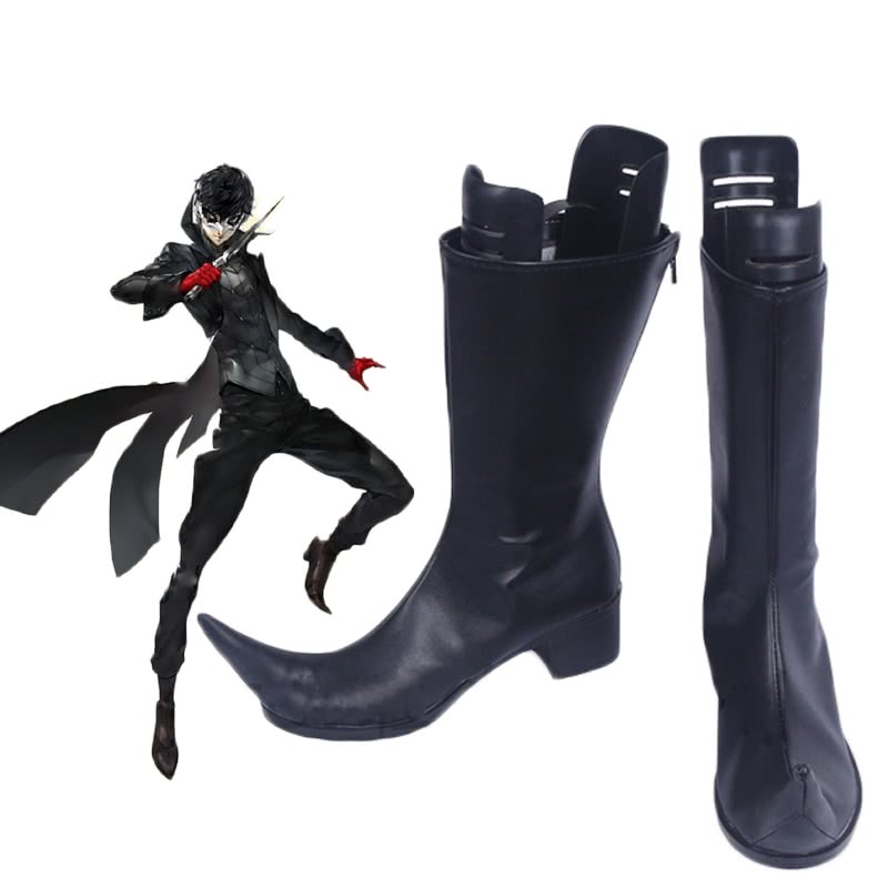 Persona 5 Joker Black PU Lace-Up Boots Cosplay Shoes for Men & Women