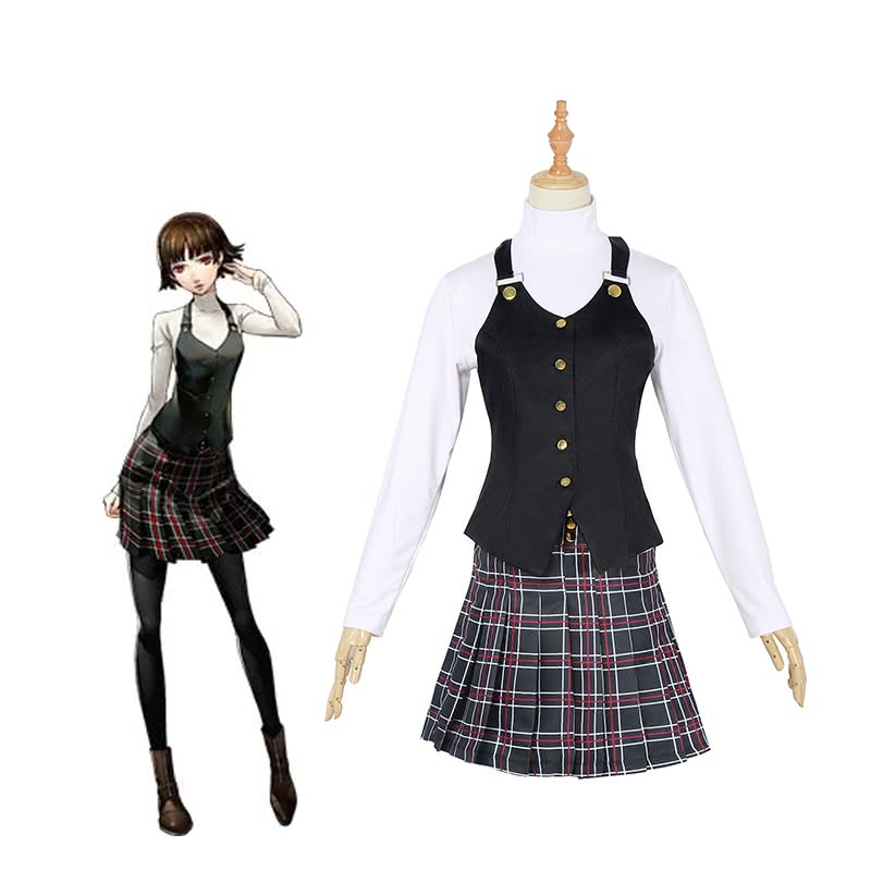 Makoto Niijima Black Shirt Vest Skirt Cosplay Costume - Persona 5 Priestess