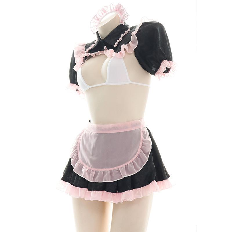 Pink and Black Chiffon Maid Sexy Pajama Cosplay Costume Set