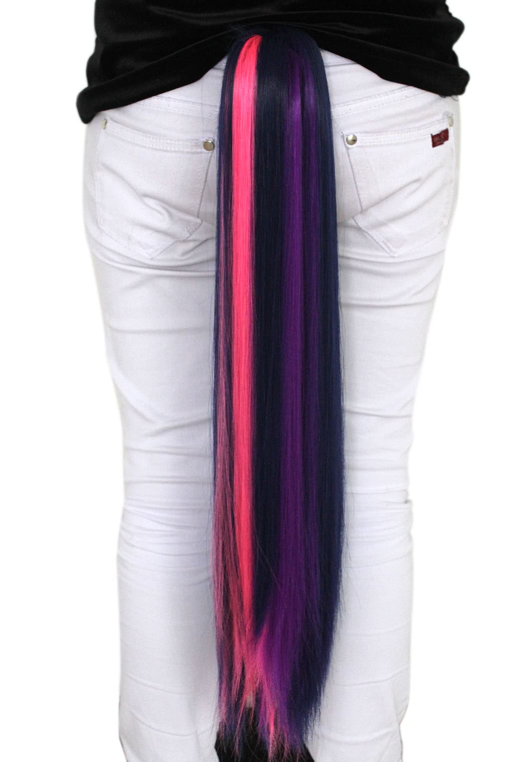 65cm Mixed Color Long Straight Hair Piece - Synthetic Kanekalon Fiber Capless Cosplay Wig