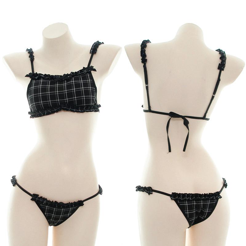Plaid Girl Lace Underwear Sexy Cosplay Costume - Lingerie Set