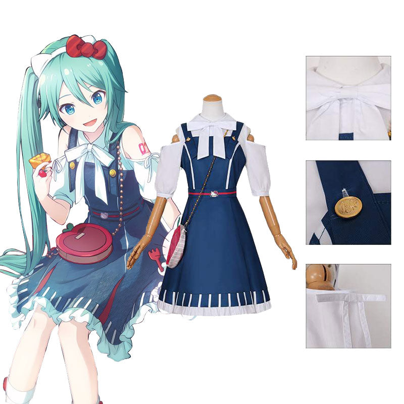 Hatsune Miku Hello Kitty Chiffon Cosplay Set - Project Sekai Colourful Stage Dress Headwear Collar Necklace Ears Sizes S-3XL