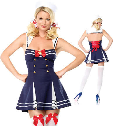 Rolecos Sailor Uniform Dress - Dark Blue with Hat