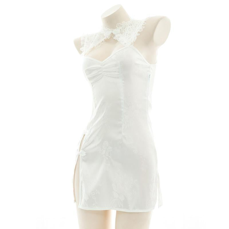 Rolecos White Lace Cheongsam - Backless Sexy Costume