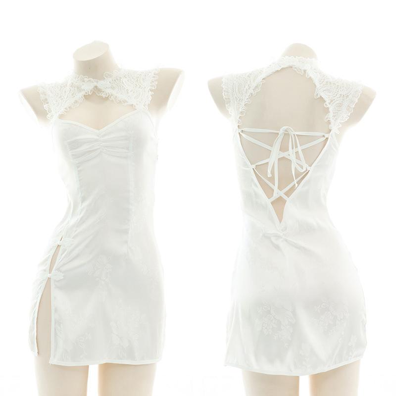 Rolecos White Lace Cheongsam - Backless Sexy Costume