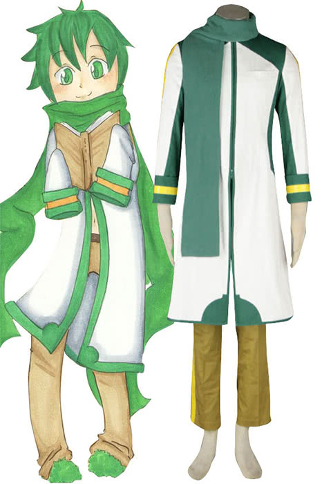 Nigaito Kaito White Green Uniform Cosplay Set - Vocaloid Coat Pants Scarf Costume