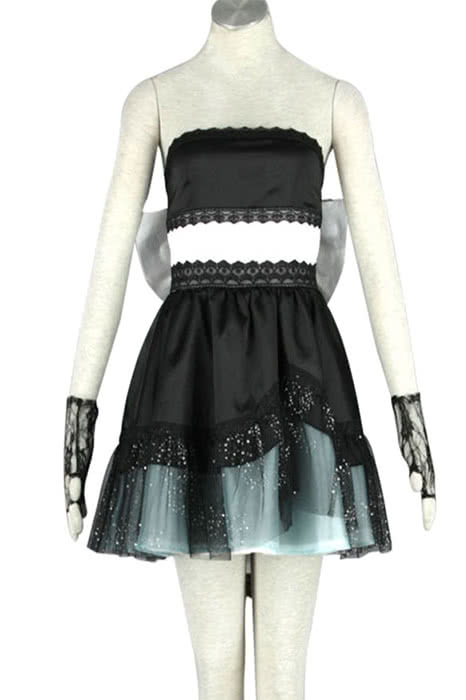 Hatsune Miku Black Dress Bowknot Gloves Set - Vocaloid Uniform Cloth Cosplay Costume