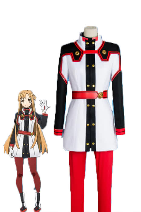Sword Art Online Asuna Yuuki Red Uniform Cosplay Costume - Coat Top Pants Gloves Belt Necklace