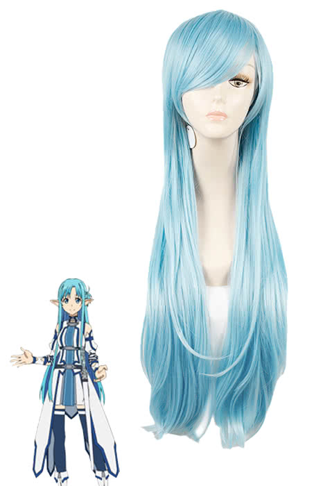 Sword Art Online Yuuki Asuna Blue Straight Cosplay Wig - 80cm Synthetic Hair