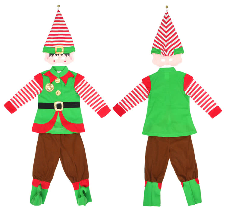 OROCOSPLAY Children Green Christmas Costume with Striped Hat Blinder - Christmas