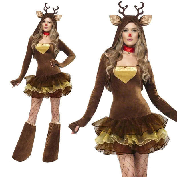 Vintage Skirt Little Reindeer Christmas Dress - Cute Animal Costume with Hat and Ears
