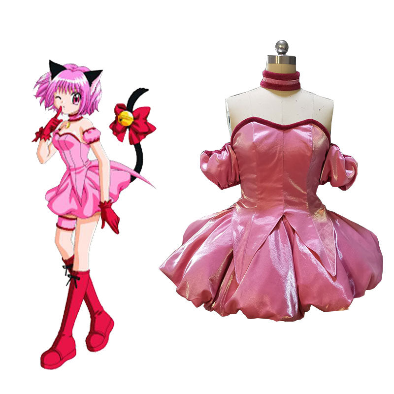 Tokyo Mew Mew Ichigo Momomiya Cosplay Costume - Dress Gloves Bows Set