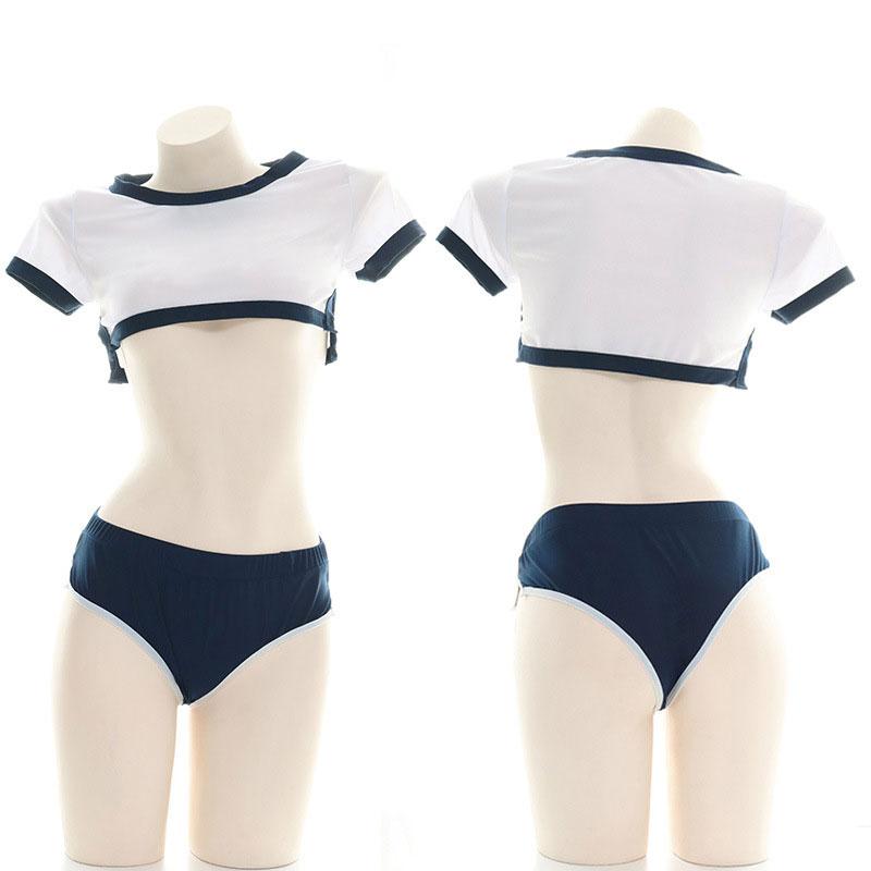 Vintage Skirt Translucent Student Uniform - Sexy Top Panties Cosplay Set