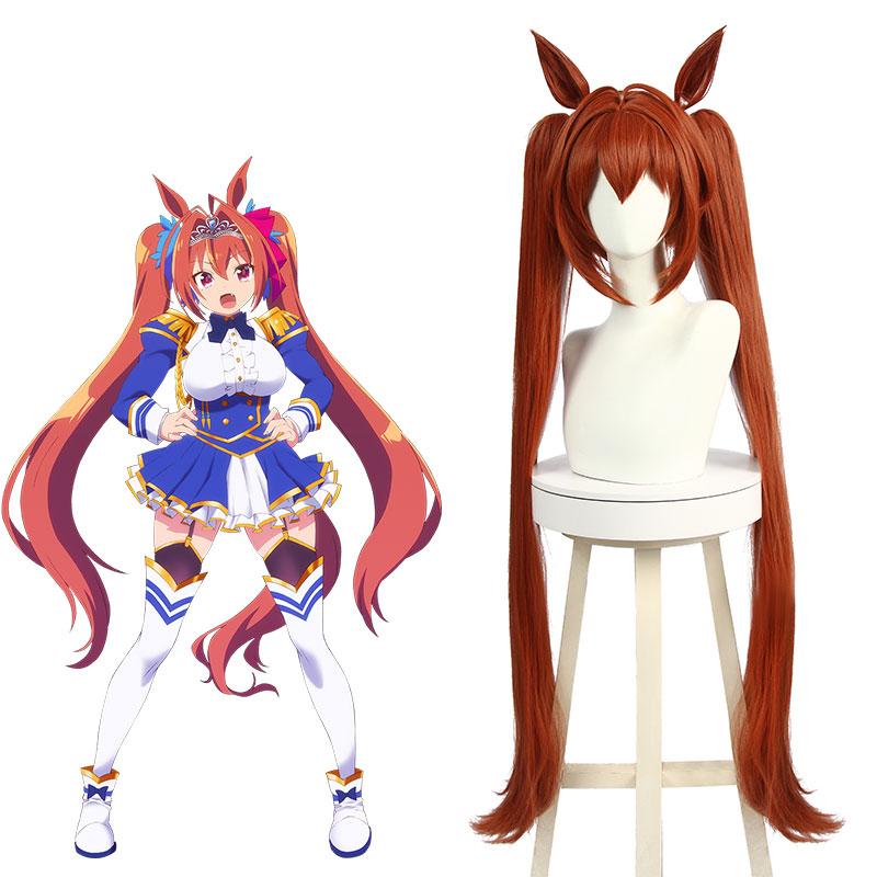 Vintage Skirt Daiwa Scarlet Orange Brown Wig with Ears - Uma Musume Pretty Derby Long Cosplay