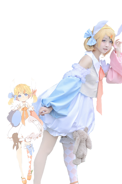 Kagamine Rin Len Lost Forest Rabbit Satin Cosplay Set - Vocaloid White Dress Top Sleeves Hair Hoop Hairpin Shoes Decoration