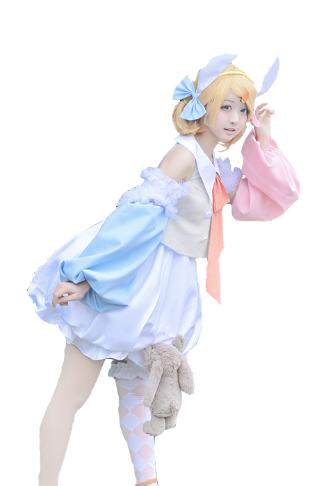 Kagamine Rin Len Lost Forest Rabbit Satin Cosplay Set - Vocaloid White Dress Top Sleeves Hair Hoop Hairpin Shoes Decoration