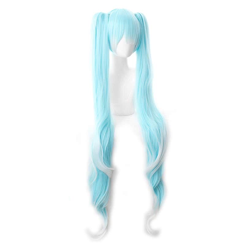 Hatsune Miku White Blue Mixed Straight Wig - Vocaloid Cosplay Wig 120cm
