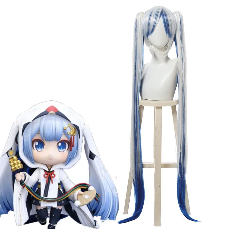 Hatsune Miku Snow 2018 White Blue Mixed 120cm Straight Wig - Vocaloid Cosplay Wig Heat Resistant Average Cap Size Free Wig Cap Adjustable