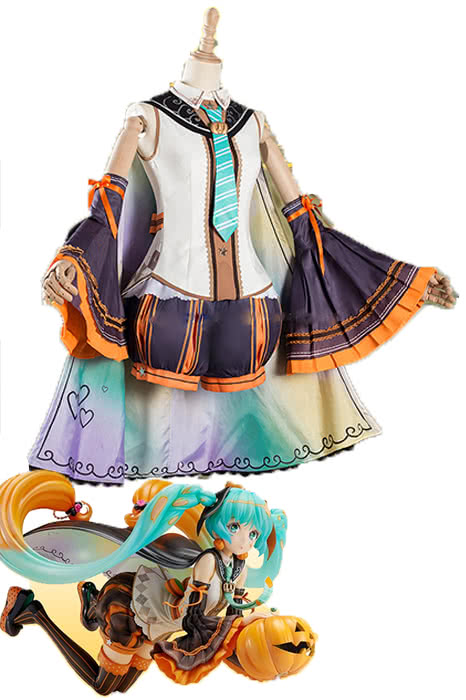 Miku Halloween Orange Cosplay Costume Shirt Shorts Cloak - Vocaloid