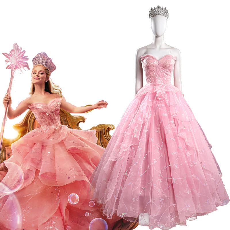 Glinda Pink Glitter Dress with Crown - Wicked Good Witch Cosplay Costume