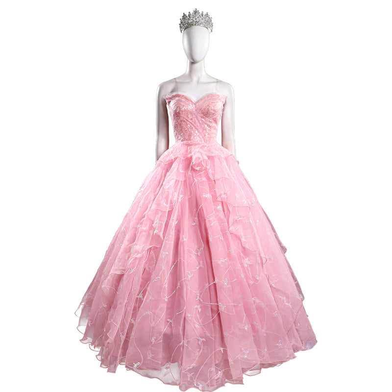 Glinda Pink Glitter Dress with Crown - Wicked Good Witch Cosplay Costume