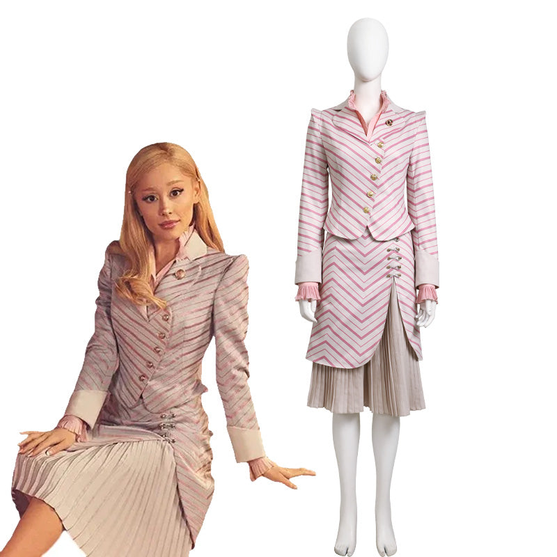 Glinda Pink Striped Fullset Costume - Wicked Cosplay Outfit