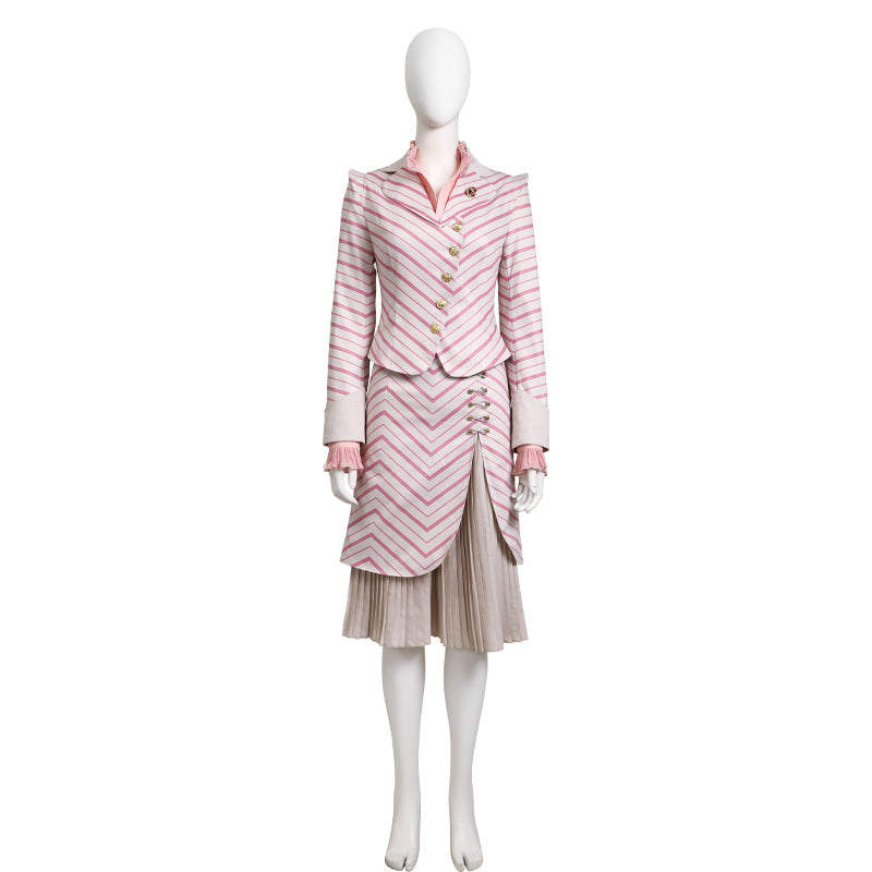 Glinda Pink Striped Fullset Costume - Wicked Cosplay Outfit