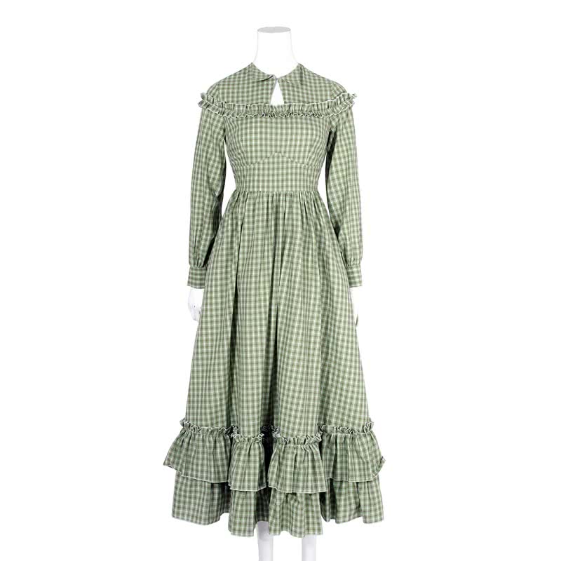 Women's Green Plaid Long Sleeve Skirt - Cotton Maxi Skirt Set