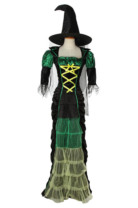 Rolecos Witch Halloween Dress - Skintight Long Green Black