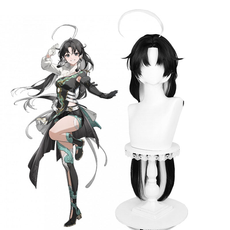 Jianxin Black White Long Straight Wig - Wuthering Waves Cosplay Wig