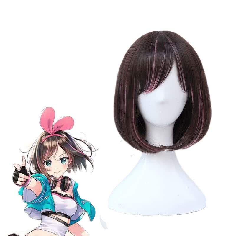 Kizuna AI Short Straight Brown Mixed Pink Wig - Virtual Youtuber Cosplay Wig