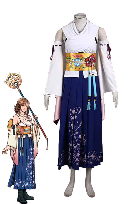 Final Fantasy Yuna White and Blue Cosplay Costume - Complete Accessory Set
