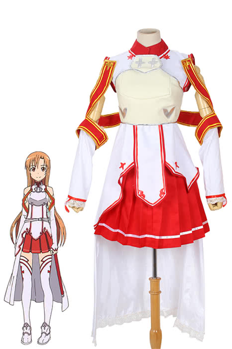 Sword Art Online Asuna Yuuki White Chiffon Cosplay Costume - Skirt Top Oversleeve Set